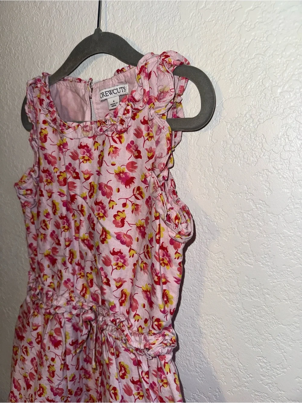 Crewcuts Pink Floral Tie Waist Sleeveless Linen & Cotton Summer Dress Size 6